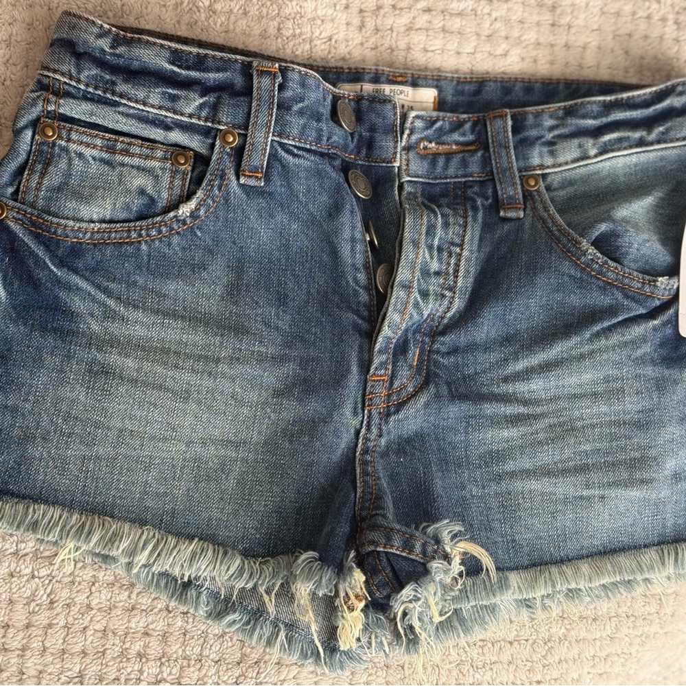 NWT Free People Blue Distressed Jean Shorts